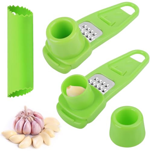 Ezydka Knoblauchpresse Set 3 Stück Knoblauch Zerkleinerer Knoblauchreibe, Kunststoff Küchenutensil, Knoblauchschneider, Knoblauchschäler Effizientes Werkzeug zur Knoblauchpaste-Gewinnung