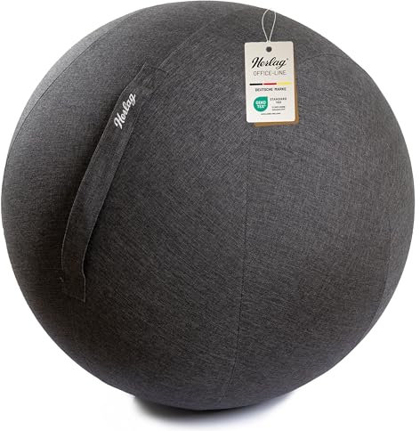 Herlag Office Ball 65cm | Sitzball Büro & Home Office | Gymnastikball ergonomisches Sitzen | Für Körpergrößen 160-185cm | Alternativer Bürostuhl | Waschbar | Anthrazit