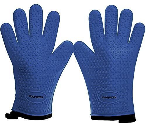 KITCHEN PERFECTION Silicone Smoker Oven Gloves -Extreme Heat Resistant Bbq Gloves -Handle Hot Food Right on Your Smoker Grill Fryer Pit|Waterproof Oven Mitts Grill Gloves |Superior Value Set+3 Bonuses