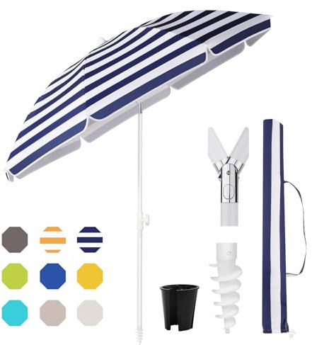 Sekey 160 cm Sonnenschirm Balkon mit Bodenhülse & Schutzhülle, Neigungs und Höhenverstellung, Sonnenschirm Strand für Balkon, Garten & Terrasse, Runder Sonnenschutz UPF 50+