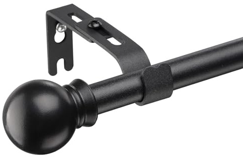 Starbover Curtain Poles, Curtain Poles for Eyelet Curtains, Voile Curtain Pole Matte Black 76-152cm, Window Curtain Rod Metal Extendable with Adjustable Brackets and Round Cap Finials for Bedroom