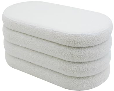 Rebecca Mobili Cassapanca Pouf, Pouf Ovale Lungo, Bianco, Tessuto Poliestere MDF, con Vano Contenitore, per Salotto Camera da Letto - Misure HxLxP: 38 x 76 x 38 cm - Art. RE7054