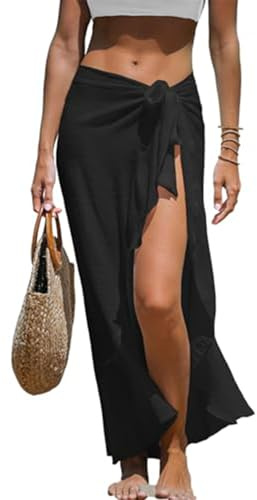 Sarong Wraps för kvinnor midi krås svart sarong justerbar en storlek dam strand täcka upp bikini baddräkt strand täcka upp kjol baddräkt baddräkt sjal för strand pool strand kjol kvinnor strand täcka