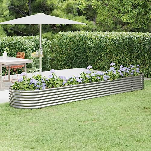 puraday Jardinière surélevée pour jardin - 368 x 80 x 36 cm - Jardinière surélevée - Pour terrasse, potager - Spirale d'herbes - XXL - En métal - Jardinière surélevée en acier - Argenté