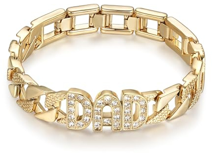 THE BLING KING 18mm Gold Dad Bracelet for Men – Iced Out Curb Bracelet with CZ Stones, 9-Inch, 62g – Dad Gift Gold Plated
