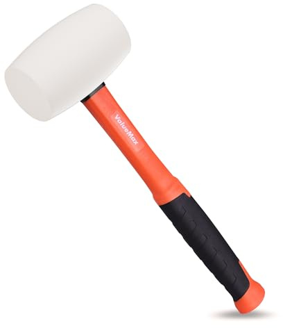 ValueMax 16oz Rubber Mallet Hammer, Fiberglass Handle, Solid Head, Rubber Mallet for Flooring, Tent Stakes, Woodworking, Camping, Soft Blow Tasks without Damage, White