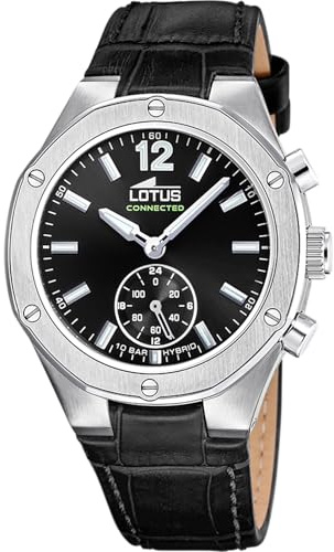 LOTUS Reloj Inteligente Mujer - Híbrido Connected de Cuero Negro Analógico - Cristal Mineral Resistente - Resistente al Agua 10 ATM - Control Música, Cuenta Pasos, Notifica y Rechaza Llamadas 18972/6