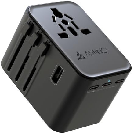 AUNNO Adaptateur Prise Universelle, Adaptateur Voyage de Prise 30W avec 3 USB-C et 2 USB-A, avec Double Fusible de Sécurité pour l'europe, Le Royaume-Uni, Les États-Unis, Adaptateur Prise vers France