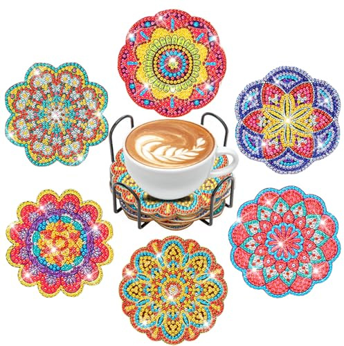 Diamond Painting Coasters Kit with Holder Diamond Art Coasters Set DIY Mandala Cup - Arts and Crafts for Beginners Adults Kids Crafting Projects for Birthday Handmade Gift