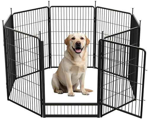 SunsGrove Dog Playpen with Wide Door, 100cm Height 8 Panels Playpen for Dogs, Heavy Duty Dog Pen for Medium and Large Dogs, Indoor/Outdoor Pet Excise Pen, Black