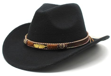 Cazqgoy Cowboyhatt för damer och herrar, westernhatt, cowgirlhatt av filt, med brett brätte och läderband, jazzhatt