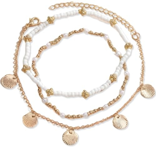 GGUFAY Bracelet de cheville en coquillage bohème pour femme Bracelets de cheville en pierre naturelle Chaîne d'été Plage Pied Chaîne de cheville Bijoux pour filles