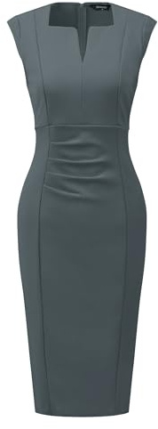 Allegra K Women's Sheath Dress Pencil Work Sleeveless Office Dresses Grey
