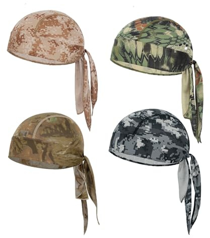 Lot de 4 Bandanas de Cyclisme pour Homme, Sports Bandana Casquette, Bandana de Sport Rapide, Casquette Biker, Respirant, Séchage Rapide, Protection UV, Tissu Aéré
