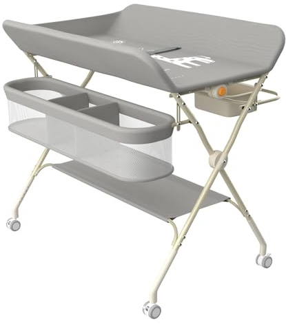 Commode à langer pliable pour bébé,Table à langer mobile avec ceinture de sécurité et compartiments de rangement,Combinaison à langer,Nés Design Ergonomique-75 x 68 x 83-91 cm (Gris)