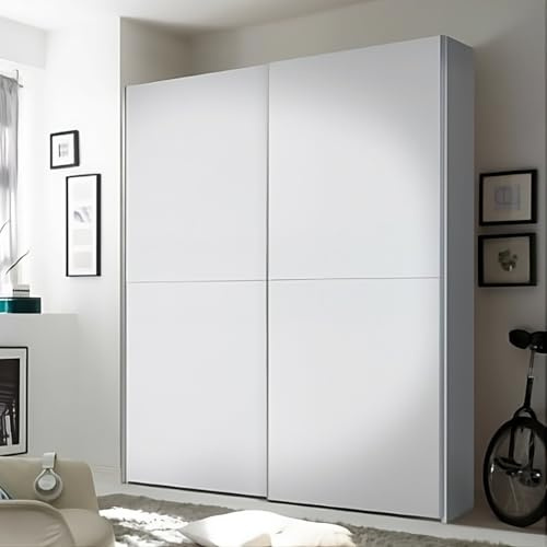 TIME Sliding Door Wardrobe – Pristine White Laminated W170 x H195 x D57.5 cm | Spacious Bedroom Storage with Dual Rails and Shelves