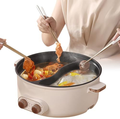 Elektrisk hot pot, 5,5 L dubbelkanna med två reglage, 1600 W elektrisk kokkanna med skiljevägg – 3 hastighetsinställningar, multifunktionell hot pot för stekning, ramen, fondue och stekning