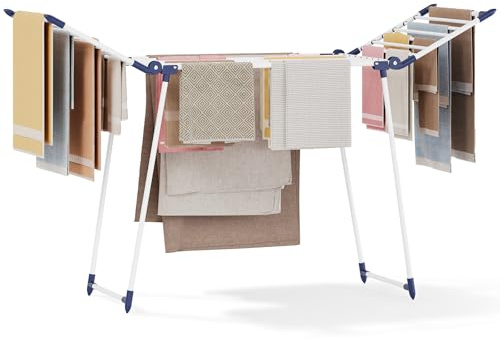 KINGBOARD Clothes Airer Foldable Clothes Drying Rack White | Laundry Drying Rack Indoor, Space Saving Outdoor Clothes Dryer