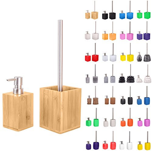 Sanilo Badezimmer Set, Seifenspender und WC Bürste mit Motiv, große Auswahl, Klobürste ohne Bohren, schöne Designs (Bambus)