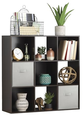 Whitmor 9 Cube Storage Organizer, 3 Tier Stackable Mdf Wood Bookcase, Open Storage Display Bookshelf, Storage Cabinet for Living Room, Bedroom, Home, Office, 35.5L x 11.7W x 35.5H, Espresso