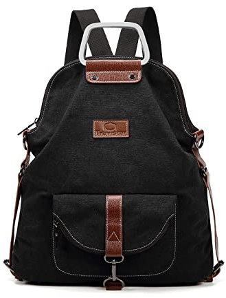 Travistar Rucksack Damen Handtasche Schultertasche Canvas Casual Damen Schultasche Umhängetaschen Anti Diebstahl Reiserucksack Frauen für Arbeit Schule Shopper Lässige täglich,Schwarz