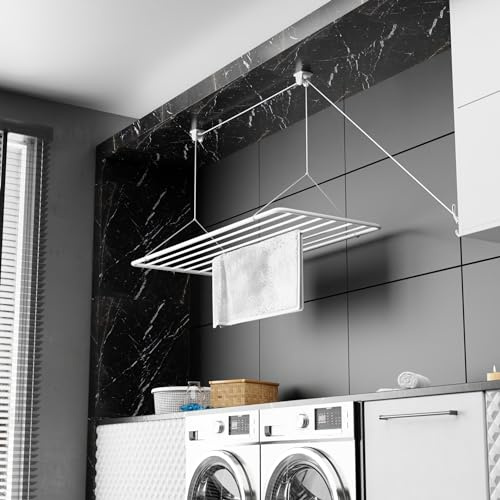 Erica Ceiling Airer 70x50cm - Ceiling Clothes Drying Rack - Laundry Hoist in White PVC-free Plastic Coated Steel - 100% Rustproof - 5.6 Meters of Drying Space - Hoistable 2.5m