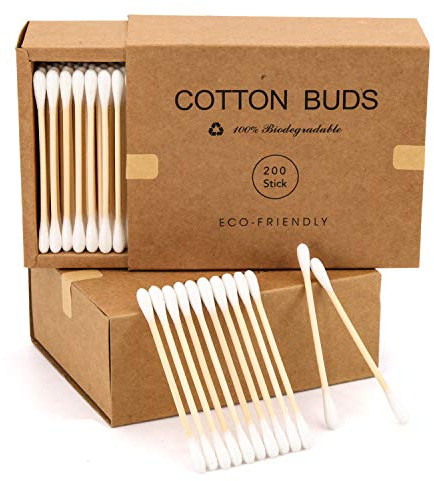 Bamboo Cotton Swabs 400 Count - Vegan Cotton Buds - Natural Wooden Ear Sticks With Double Tipped - Organic Cotton Swabs For Ear Wax Removal