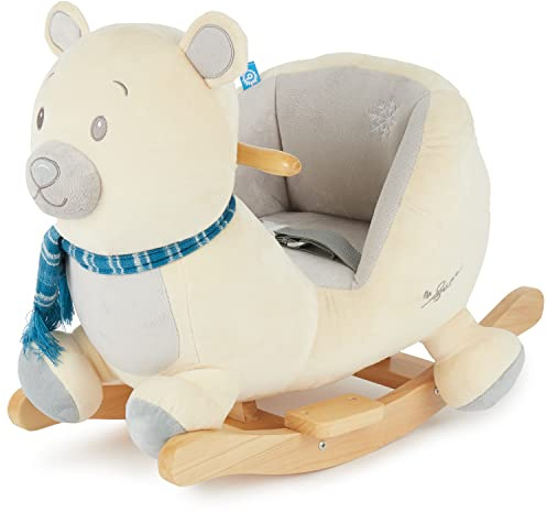 Bieco Lars - Animal à bascule en peluche - Ours polaire - 60 cm - Chaise à bascule pour enfant avec ceinture de sécurité - Balançoire pour bébé à partir de 9 mois - Cheval à bascule en bois