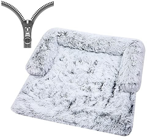 Nyescasa Hundebett für Grosse Hunde u. kleine Hunde,Sofaschutz Plüsch Flauschig Atmungsaktiv Katzenbett,Winter Warm Dauerhaft Hundecouch Waschbar Rutschfest Hundekissen (S ca. 76x76x15cm,Verlauf grau)