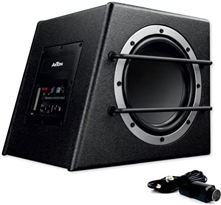 AXTON ATB20A – 20 cm/8 tum aktiv subwoofer för bil och husbil kompakt baslåda med förstärkare, aktiv baslåda med hög nivåingångar, 100 W RMS