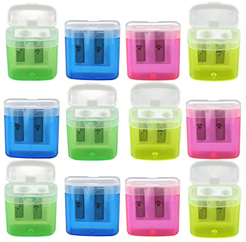 Milaosk 12 Pièces Taille-Crayons Manuels, Taille-Crayon Double Trou Avec Récipient Taille-Crayon Portable Coloré Avec Couvercle Adapté Aux Crayons Standard et Crayons de Couleur