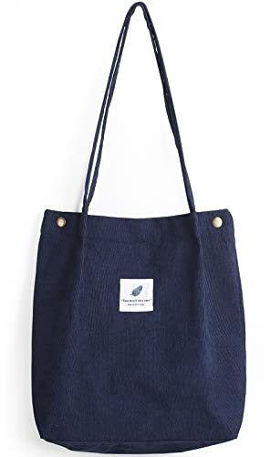 Etercycle Cord Umhängetasche Damen, Schultertasche Groß Cord Tasche Lässige Tote Handtasche Fashion Stofftasche für Alltag, Büro, Schulausflug und Einkauf - Blau