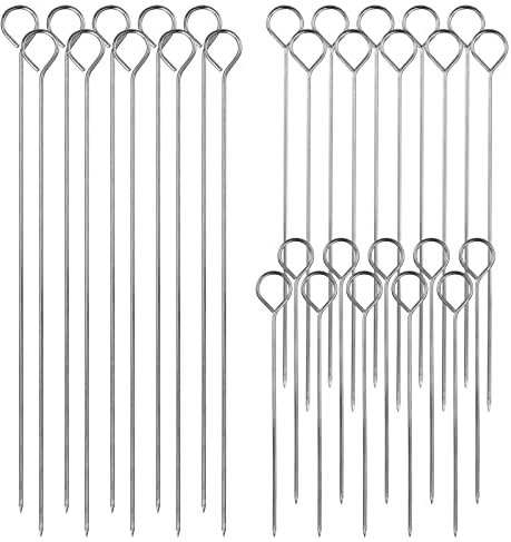 30 Pieces Kebab Skewers Reusable Stainless Steel Grilling BBQ Stick Skewers, 3 Sizes (15cm/20cm/25cm)