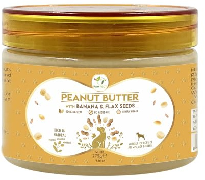 Pawfect Peanut Butter with Banana & Flaxseeds for Dogs & Puppies - 100% Natural Lickable Treat - No Added Sugar, Salt, Palm Oil - No Sweeteners, No Xylitol - Healthy Dog Treat (275g/9.70oz)