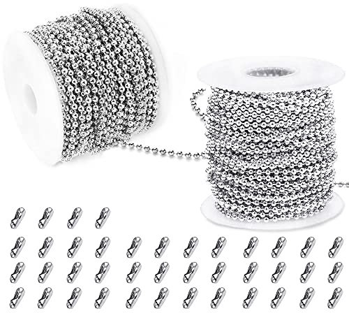 Oenothera 20 Meter Kugelkette Edelstahl, Durchmesser 2,4 mm Kugelkette, Kugelketten mit 40 Stück kugelketten Verbinder, für DIY Schmuckherstellung