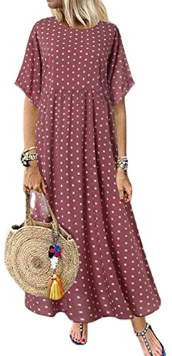 TOBILE Vestido de vestir vintage de verano, talla XXL, color Rosa, hasta la rodilla, suelto, con estampado vintage, manga media, cuello redondo, sin tirantes, de trabajo, casual, para mujer