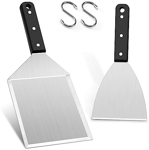 HaWare Grillspatelset, rostfritt stål, plancha spatel, set om 2 för smash hamburgare, grillspatel, grillspade för gasgrill, grillplatta och teppanyaki, grillpresenter för män – diskmaskinssäker