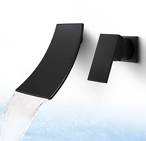 SKOWLL Robinet de salle de bain à montage mural cascade – Robinet moderne à poignée unique pour baignoire, noir mat