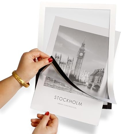 10 Stück Magnetrahmen, DIN A4, gerundete Ecken, Nicht Permanent selbstklebend, Inforahmen, Dokumententasche, Magnetverschluss, Weiß