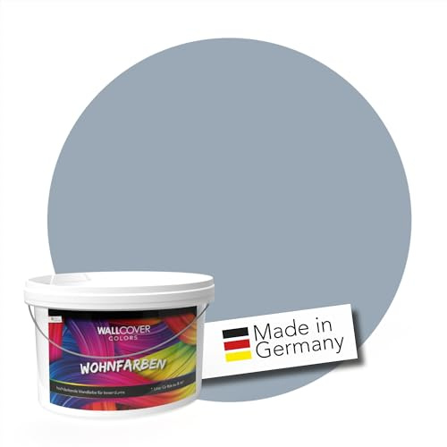 WALLCOVER Peinture murale de qualité supérieure | Gris Bleu | 2.5L = 20m² | Pour les intérieurs à très haut pouvoir couvrant (classe 1) | Finition mate | Fabriquée en Allemagne
