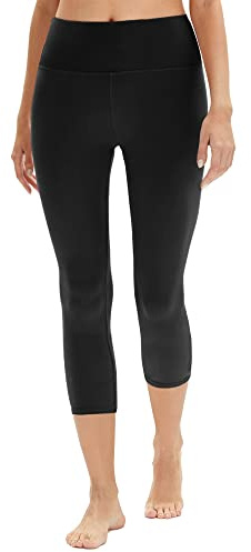 DDOBB High Waisted Capri Leggings for Women 3/4 Gym Leggings Opaque Cropped Trousers Tummy Control Pants for Workout Yoga Black