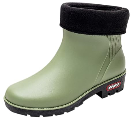 SRTUMEY Bottes en caoutchouc courtes pour femme - Bottes de pluie d'hiver doublées en polaire - Bottines courtes en peluche thermiques imperméables pour femme - Bottes de pluie chaudes, Vert, 39 EU
