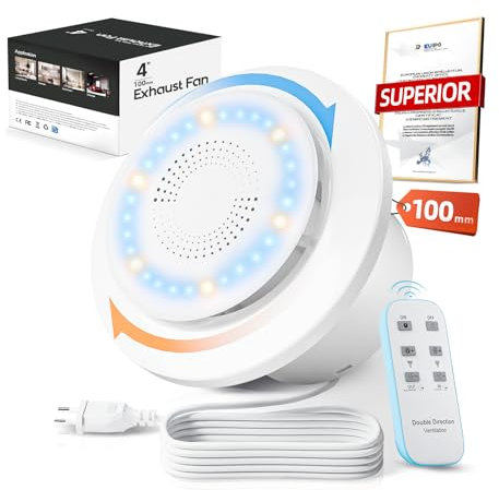 Extractor de Baño de 100 mm, 3000RPM 220m³/h, 2 Dir 6 Velocidades con Luz Indicadora+Control Remoto Flujo de Aire Potente Motor CD 2W Fácil Instalación Fácil Instalar para Baño Lavandería GarajeP106E2