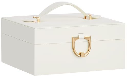SONGMICS Jewellery Box Organiser, 2-Layer Jewellery Storage Case with Removable Tray, Carry Handle, for Necklaces, Earrings, Rings, 17 x 20.5 x 9.5 cm, Gift Idea, Cream White JBC208WD01