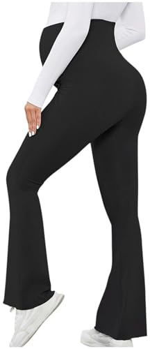 Pantalones Acampanado para Mujeres Embarazadas,Cintura Elástica Alta Pantalon Campana Color Sólido Slim Fit Elásticos Ropa de Maternidad Suave Cómoda Mallas Deporte para Yoga Hogar