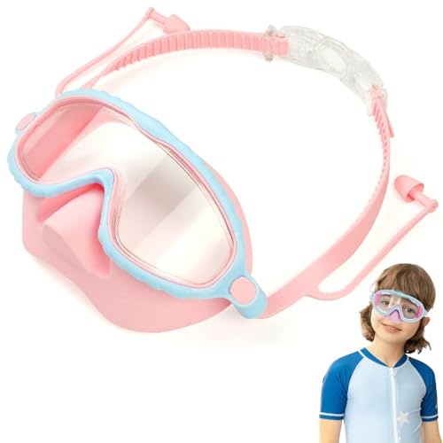 Suxdlan Lunettes pour enfants avec cache-nez, lunettes de natation anti-buée HD à vue large pour tout-petits, masque de natation réglable sans fuite pour enfants 4 à 16 ans