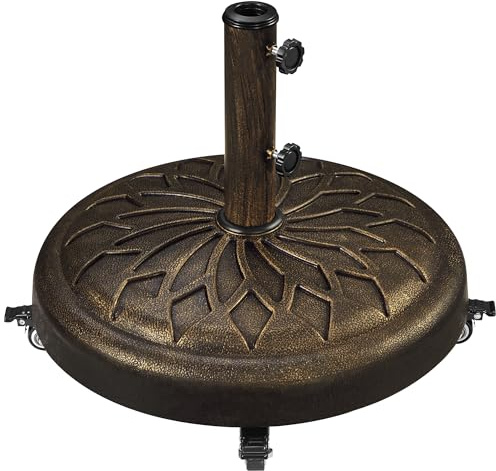 Yaheetech Base per Ombrellone da Giardino 20,6 kg in Resina e Metallo con 4 Ruote e Freni per Pali da Ø34/38/48mm con 2 Manopole per Cortile Piscina Esterno, Bronzo
