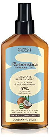 L'Erboristica Athena's – Profumo per Capelli - Spray Viso Corpo e Capelli Rinfrescante, Lenitivo e Idratante – con Aloe Vera e Acqua di Cocco – 200 ml