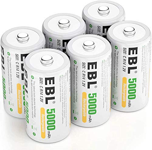 EBL 6PCS Piles C Rechargeables Ni-MH 1,2V, Baby C Type C HR14 Piles Rechargeables avec Boîte de Stockage de Piles