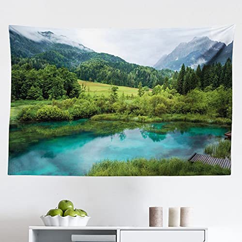 Ambesonne Landscape Tapestry, Photo of Zelenci Pond near Kranjska Gora in Slovenia Idyllic View Scenic Scenery, Fabric Wall Hanging Decor for Bedroom Living Room Dorm, 45 X 30, Green Aqua